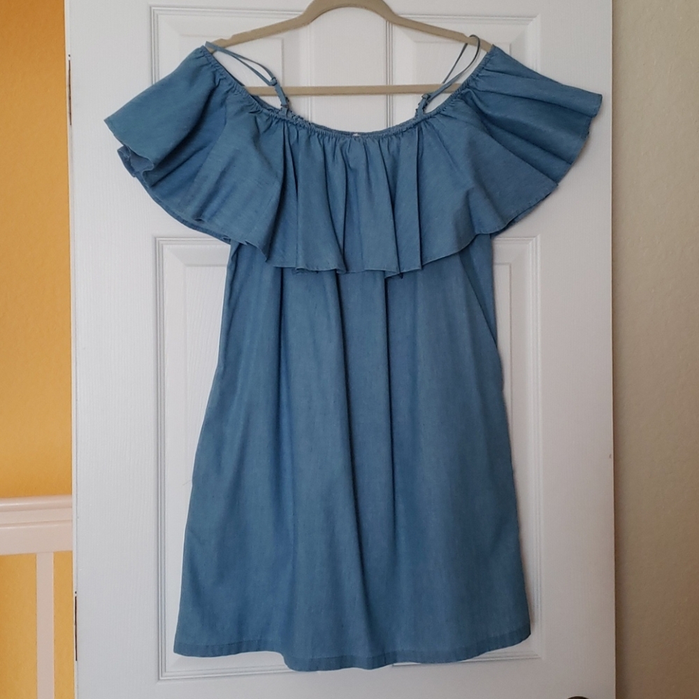 Chambray Off the Shoulder Dress